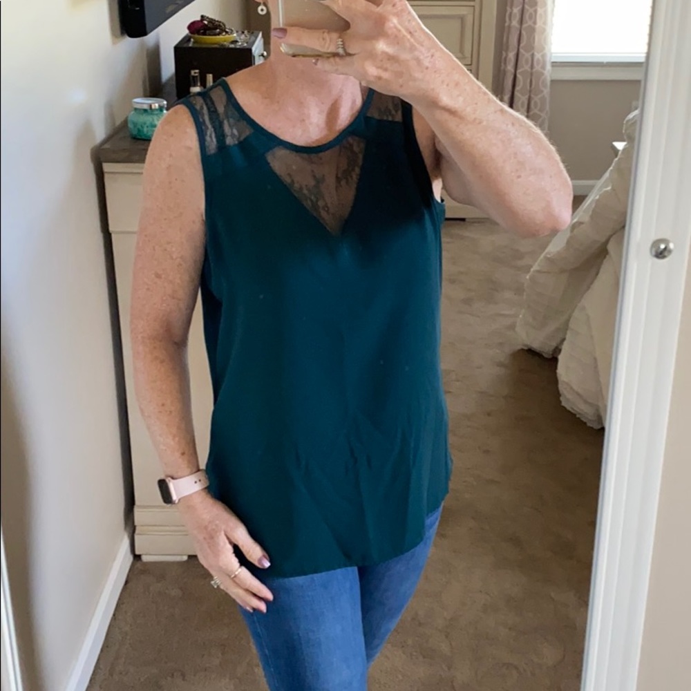 Apt 9 hunter green blouse with mesh neckline